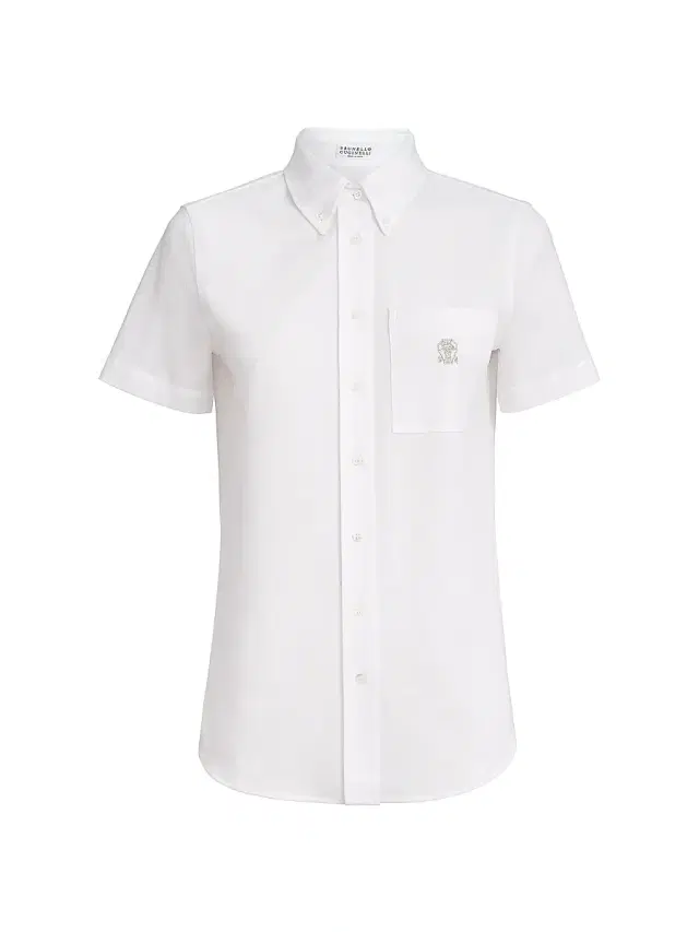 Brunello Cucinelli Women's Stretch Cotton Piqué Short Sleeve Shirt - White