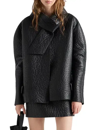Prada Women's Bonded Nappa Leather Jacket - Black | Thumbnail 2