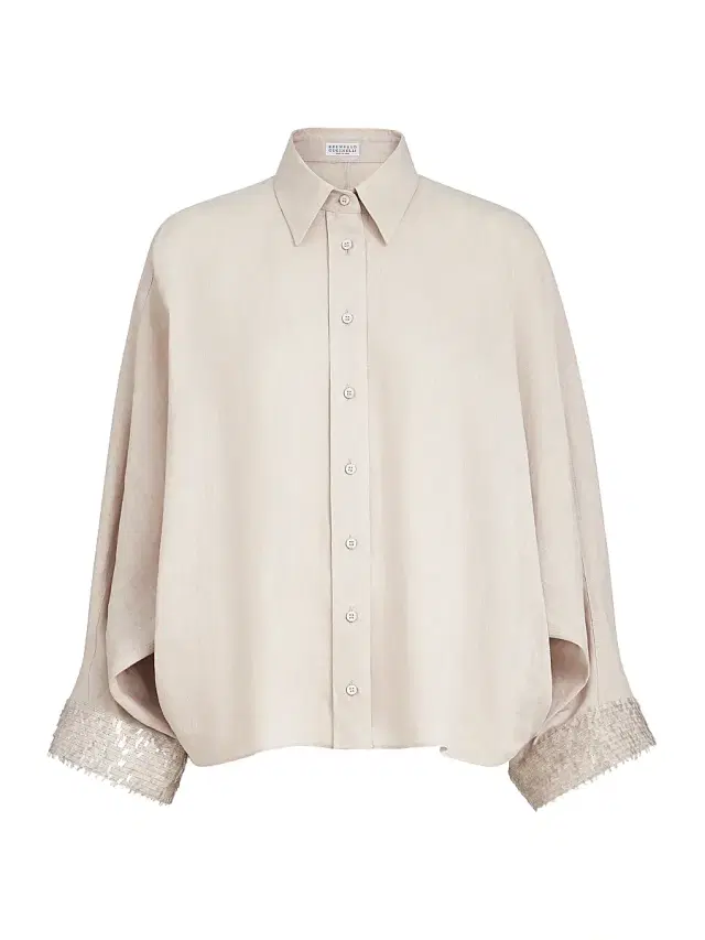 Brunello Cucinelli Women's Linen Shirt with Dazzling Cascade Cuffs - Silk