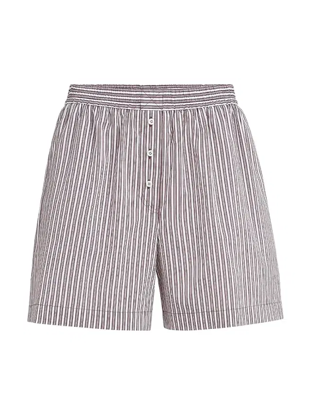 Brunello Cucinelli Women's Striped Cotton and Silk Poplin Pyjama Style Shorts with Monili - Bordeaux