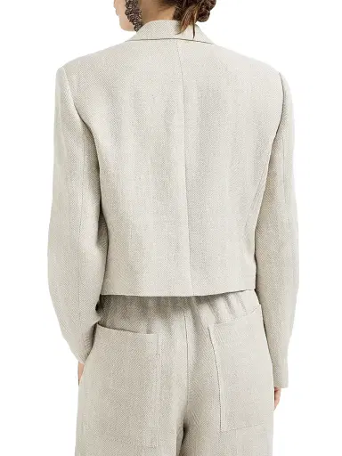 Brunello Cucinelli Women's Linen and Cotton Chevron Cropped Blazer with Monili | Thumbnail 3 Brunello Cucinelli Women's Linen and Cotton Chevron Cropped Blazer with Monili | Thumbnail 3