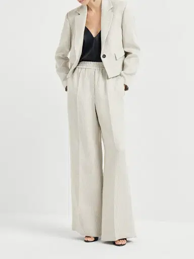 Brunello Cucinelli Women's Linen and Cotton Chevron Cropped Blazer with Monili | Thumbnail 6 Brunello Cucinelli Women's Linen and Cotton Chevron Cropped Blazer with Monili | Thumbnail 6