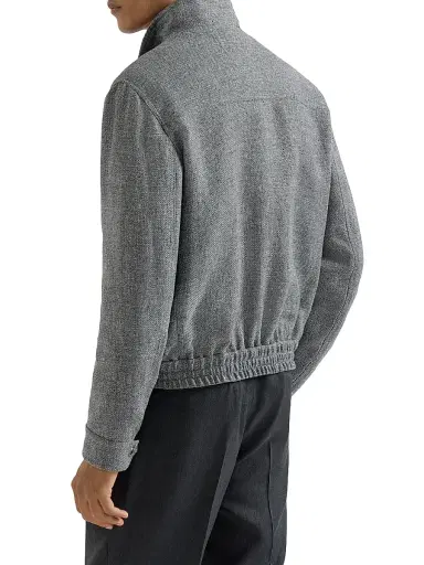Brunello Cucinelli Men's Silk, Linen and Wool Hopsack Outerwear Jacket with Stand Collar | Thumbnail 3