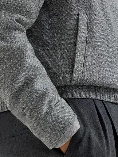 Brunello Cucinelli Men's Silk, Linen and Wool Hopsack Outerwear Jacket with Stand Collar | Thumbnail 4