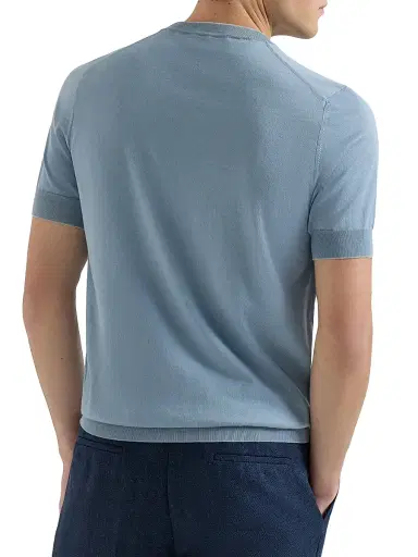 Brunello Cucinelli Men's Cotton Lightweight Knit T-Shirt with Contrast Details - Slate | Thumbnail 3 Brunello Cucinelli Men's Cotton Lightweight Knit T-Shirt with Contrast Details - Slate | Thumbnail 3
