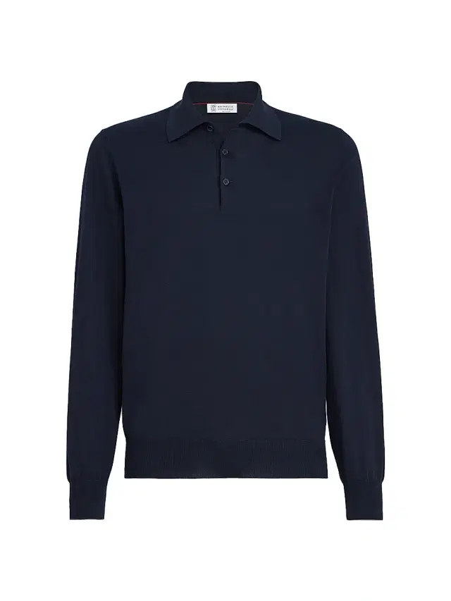 Brunello Cucinelli Men's Cotton Lightweight Knit Polo Shirt - Navy Blue