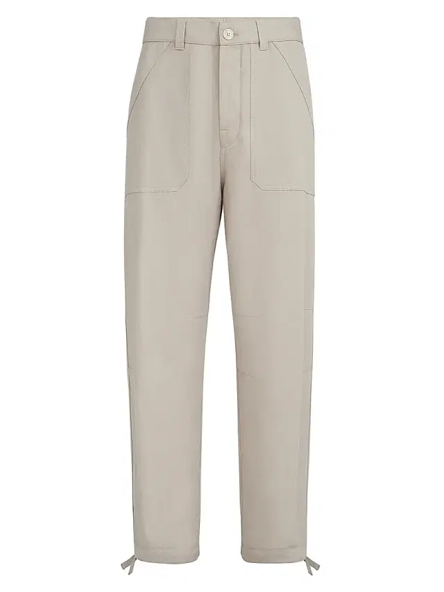 Brunello Cucinelli Men's Linen and Cotton Drill Trousers with Patch Pockets and Drawstring - Cocoa