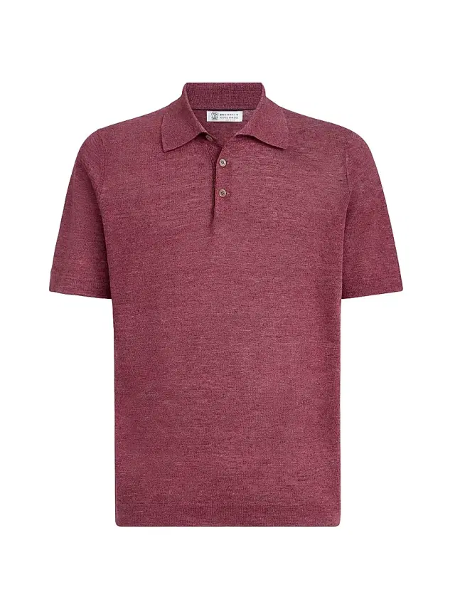 Brunello Cucinelli Men's Linen and Cotton Knit Polo Shirt - Coral