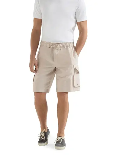 Brunello Cucinelli Men's Linen and Cotton Drill Bermuda Shorts with Drawstring and Cargo Pockets - Buff - Size 38 | Thumbnail 2