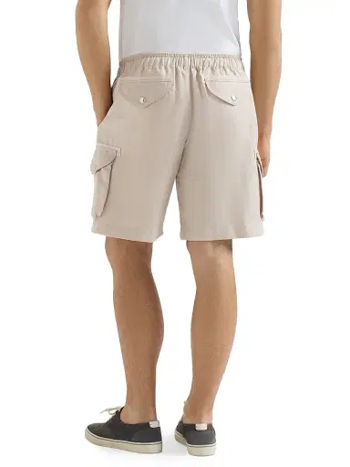 Brunello Cucinelli Men's Linen and Cotton Drill Bermuda Shorts with Drawstring and Cargo Pockets - Buff - Size 38 | Thumbnail 4