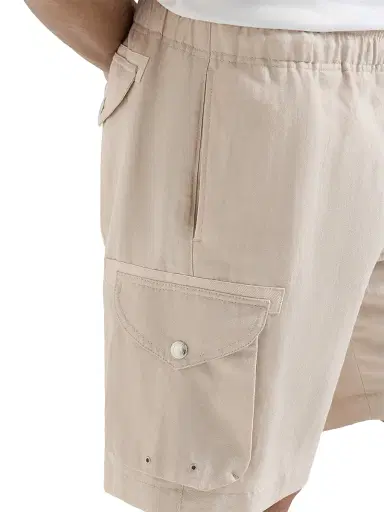 Brunello Cucinelli Men's Linen and Cotton Drill Bermuda Shorts with Drawstring and Cargo Pockets - Buff - Size 38 | Thumbnail 5