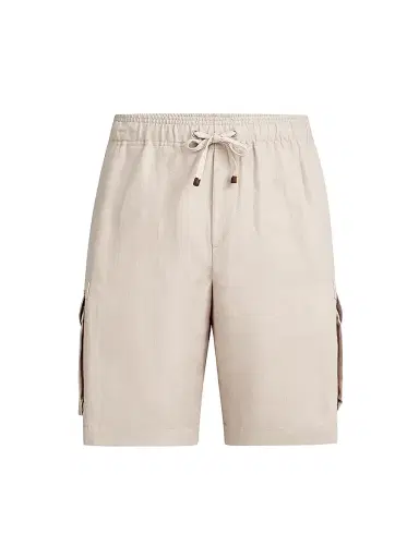 Brunello Cucinelli Men's Linen and Cotton Drill Bermuda Shorts with Drawstring and Cargo Pockets - Buff - Size 38 | Thumbnail 1