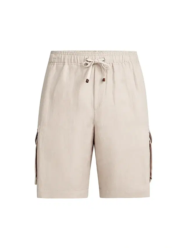 Brunello Cucinelli Men's Linen and Cotton Drill Bermuda Shorts with Drawstring and Cargo Pockets - Buff