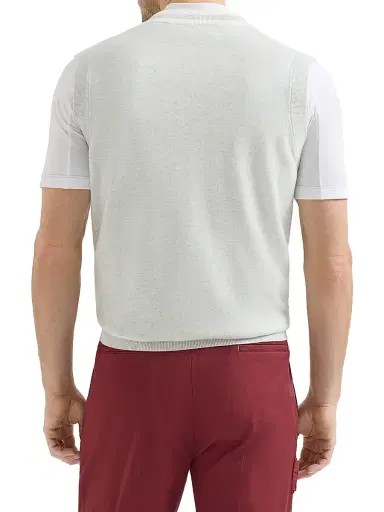 Brunello Cucinelli Men's Cotton Knit Vest with Logo - Fog | Thumbnail 3