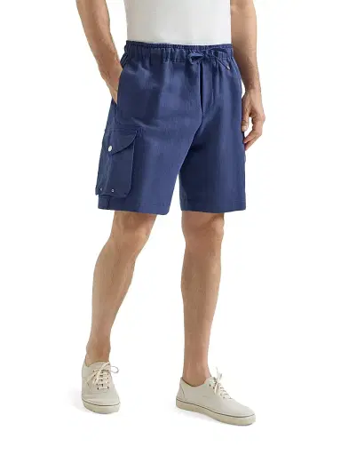 Brunello Cucinelli Men's Linen and Cotton Drill Bermuda Shorts with Drawstring and Cargo Pockets | Thumbnail 2 Brunello Cucinelli Men's Linen and Cotton Drill Bermuda Shorts with Drawstring and Cargo Pockets | Thumbnail 2