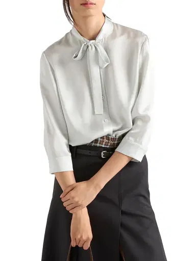 Prada Women's Satin Crepe Shirt - Light Green | Thumbnail 2 Prada Women's Satin Crepe Shirt - Light Green | Thumbnail 2