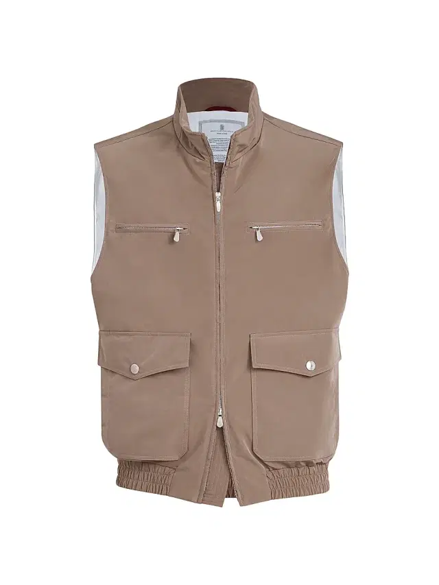 Brunello Cucinelli Men's Bonded Nylon Vest with Thermore Padding - Hazelnut
