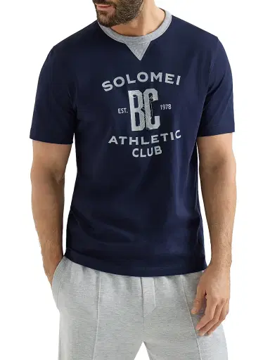 Brunello Cucinelli Men's Cotton Jersey T-Shirt with Print - Cobalt | Thumbnail 2 Brunello Cucinelli Men's Cotton Jersey T-Shirt with Print - Cobalt | Thumbnail 2