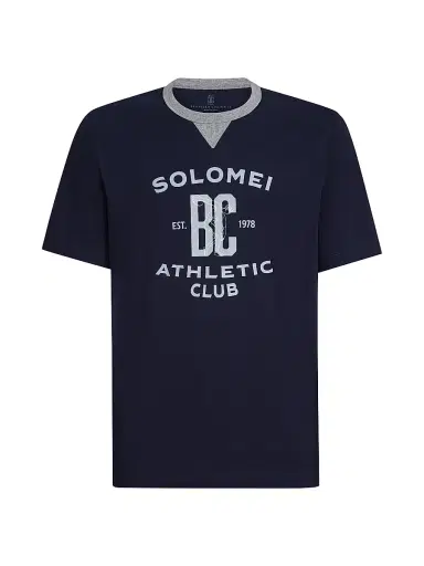 Brunello Cucinelli Men's Cotton Jersey T-Shirt with Print - Cobalt | Thumbnail 1 Brunello Cucinelli Men's Cotton Jersey T-Shirt with Print - Cobalt | Thumbnail 1