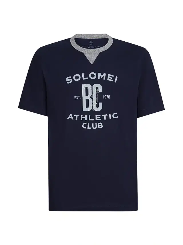 Brunello Cucinelli Men's Cotton Jersey T-Shirt with Print - Cobalt