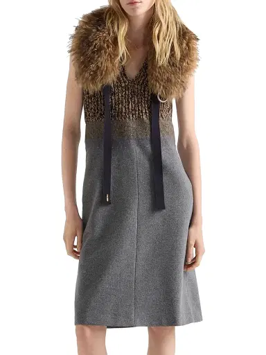 Prada Women's Shetland Wool and Cashmere V-Neck Dress - Grey - Size 6 | Thumbnail 2 Prada Women's Shetland Wool and Cashmere V-Neck Dress - Grey - Size 6 | Thumbnail 2