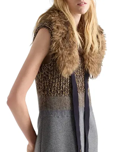 Prada Women's Shetland Wool and Cashmere V-Neck Dress - Grey - Size 6 | Thumbnail 4 Prada Women's Shetland Wool and Cashmere V-Neck Dress - Grey - Size 6 | Thumbnail 4