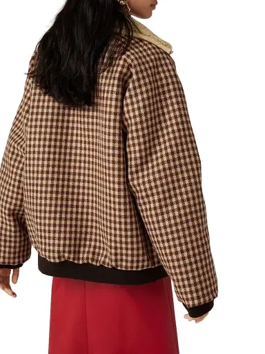 Miu Miu Women's Fleece-Lined Checked Blouson Jacket - Brown - Size 0 | Thumbnail 3