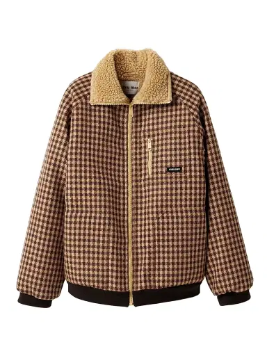 Miu Miu Women's Fleece-Lined Checked Blouson Jacket - Brown - Size 0 | Thumbnail 1
