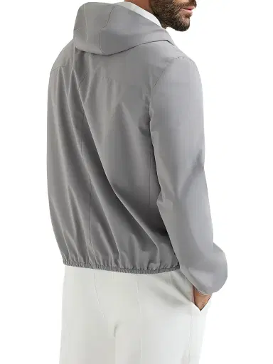 Brunello Cucinelli Men's Bonded Nylon Hooded Outerwear Jacket with Logo | Thumbnail 3
