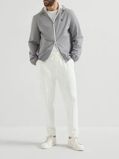 Brunello Cucinelli Men's Bonded Nylon Hooded Outerwear Jacket with Logo | Thumbnail 6