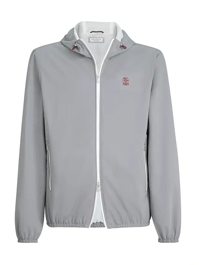 Brunello Cucinelli Men's Bonded Nylon Hooded Outerwear Jacket with Logo - Grey