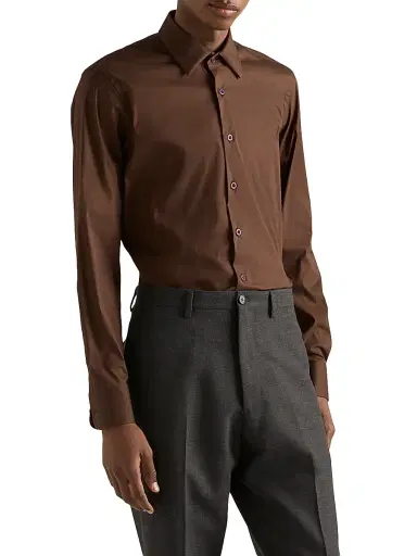 Prada Men's Stretch Cotton Shirt - Brown - Size 16.5 | Thumbnail 2 Prada Men's Stretch Cotton Shirt - Brown - Size 16.5 | Thumbnail 2