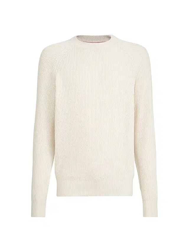 Brunello Cucinelli Men's Malfilé Cotton English Rib Sweater with Raglan Sleeves