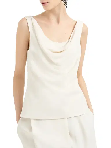 Brunello Cucinelli Women's Viscose and Linen Fluid Twill Top - Ivory - Size Large | Thumbnail 2 Brunello Cucinelli Women's Viscose and Linen Fluid Twill Top - Ivory - Size Large | Thumbnail 2