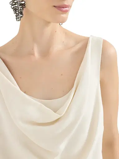 Brunello Cucinelli Women's Viscose and Linen Fluid Twill Top - Ivory - Size Large | Thumbnail 4 Brunello Cucinelli Women's Viscose and Linen Fluid Twill Top - Ivory - Size Large | Thumbnail 4