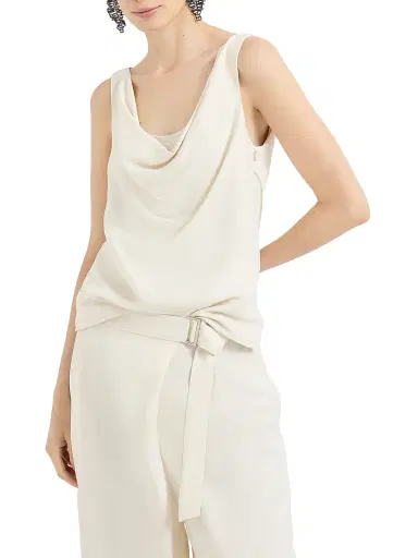 Brunello Cucinelli Women's Viscose and Linen Fluid Twill Top - Ivory - Size Large | Thumbnail 5 Brunello Cucinelli Women's Viscose and Linen Fluid Twill Top - Ivory - Size Large | Thumbnail 5