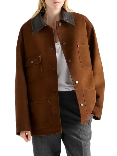 Prada Women's Suede Caban Jacket - Brown | Thumbnail 2 Prada Women's Suede Caban Jacket - Brown | Thumbnail 2