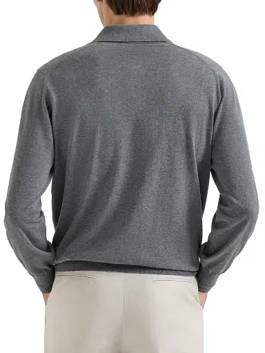 Brunello Cucinelli Men's Cotton Lightweight Knit Polo Shirt - Dark Grey | Thumbnail 3 Brunello Cucinelli Men's Cotton Lightweight Knit Polo Shirt - Dark Grey | Thumbnail 3