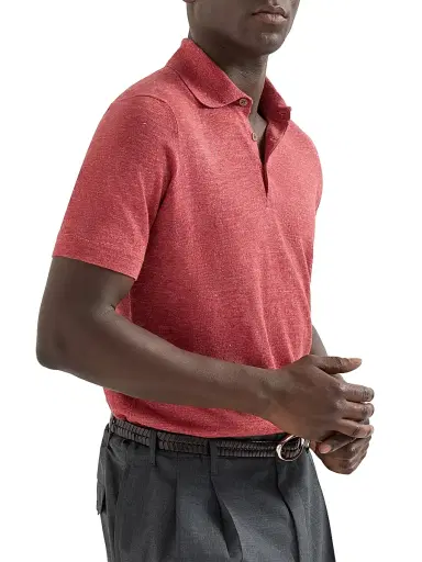 Brunello Cucinelli Men's Linen and Cotton Knit Polo Shirt | Thumbnail 5