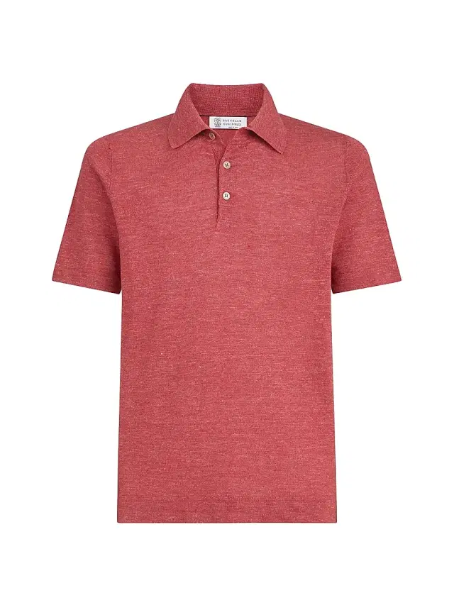Brunello Cucinelli Men's Linen and Cotton Knit Polo Shirt - Strawberry - Size 32