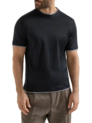 Brunello Cucinelli Men's Silk and Cotton Jersey Crew Neck T-Shirt | Thumbnail 2