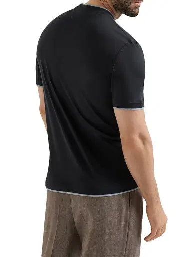 Brunello Cucinelli Men's Silk and Cotton Jersey Crew Neck T-Shirt | Thumbnail 3