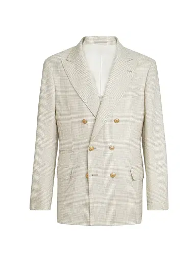 Brunello Cucinelli Men's Prince Of Wales One and a Half Breasted Deconstructed Blazer with Metal Buttons - Yuta | Thumbnail 2