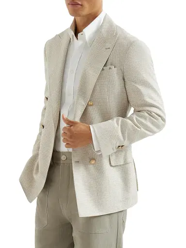 Brunello Cucinelli Men's Prince Of Wales One and a Half Breasted Deconstructed Blazer with Metal Buttons - Yuta | Thumbnail 3