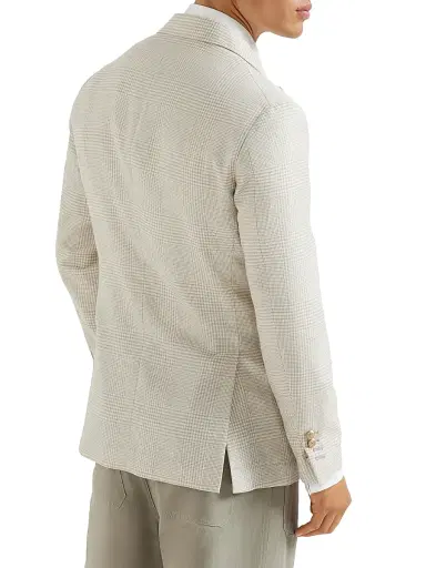 Brunello Cucinelli Men's Prince Of Wales One and a Half Breasted Deconstructed Blazer with Metal Buttons - Yuta | Thumbnail 4