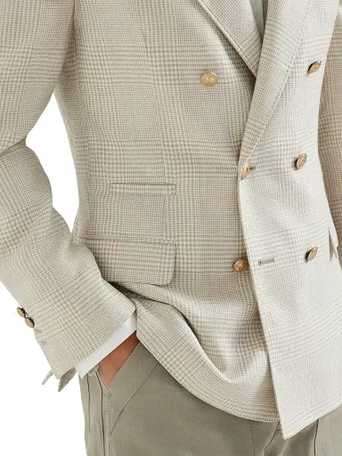 Brunello Cucinelli Men's Prince Of Wales One and a Half Breasted Deconstructed Blazer with Metal Buttons - Yuta | Thumbnail 5