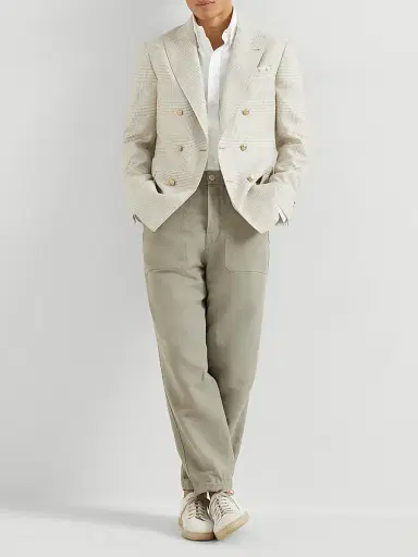 Brunello Cucinelli Men's Prince Of Wales One and a Half Breasted Deconstructed Blazer with Metal Buttons - Yuta | Thumbnail 6
