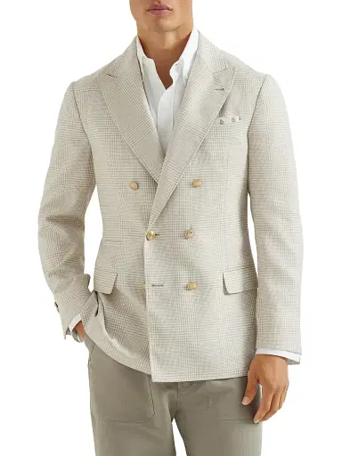 Brunello Cucinelli Men's Prince Of Wales One and a Half Breasted Deconstructed Blazer with Metal Buttons - Yuta | Thumbnail 1
