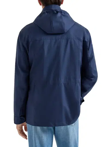 Brunello Cucinelli Men's Bonded Silk and Virgin Wool Safari Jacket - Blue | Thumbnail 3