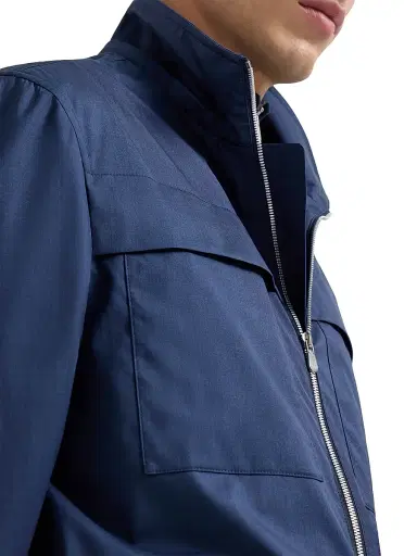 Brunello Cucinelli Men's Bonded Silk and Virgin Wool Safari Jacket - Blue | Thumbnail 4